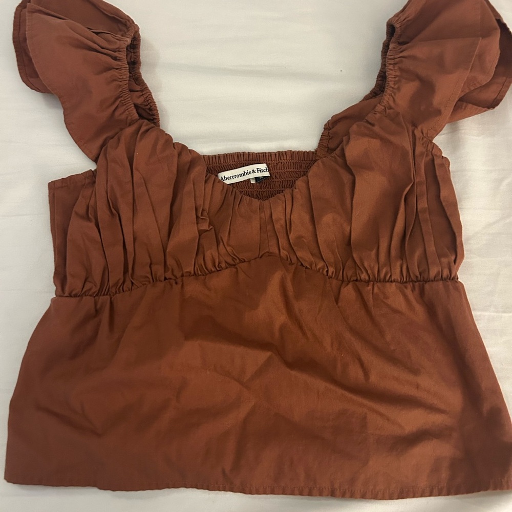 Abercrombie & Fitch Women's Brown Top with Flutter Sleeves. Size XS